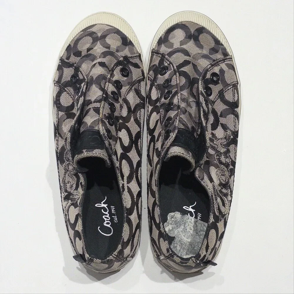 Coach Keeley Black & White Signature C Monogram Slip On Sneakers Women Size 7B